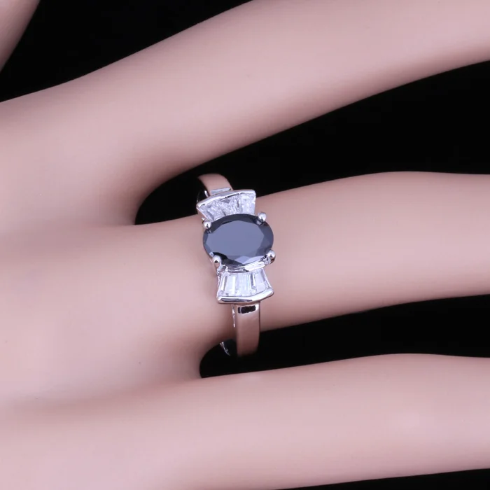 Небесный черный кубический цирконий Белый CZ посеребренное кольцо Размер 6/8 D926 |