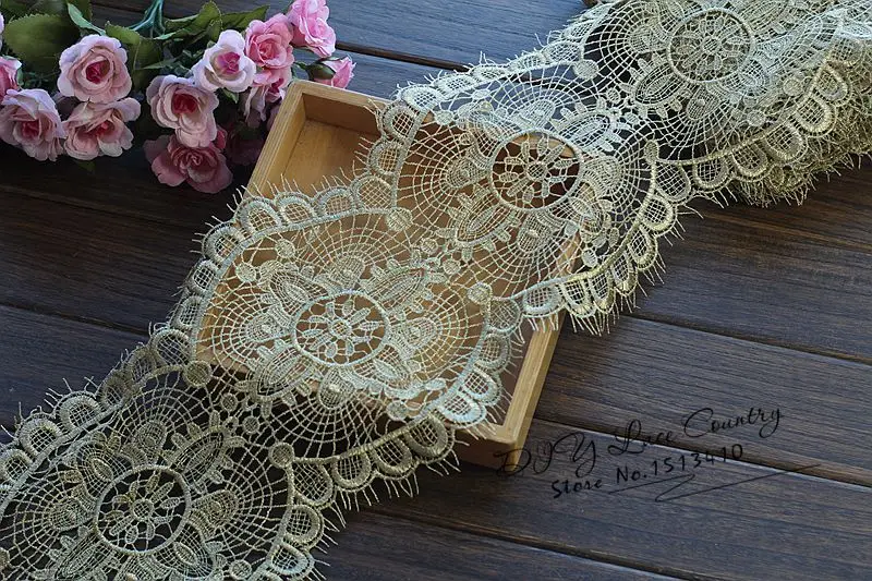 2 ярда/лот кружевная отделка Шантильи винтажная Золотая ткань для свадебных