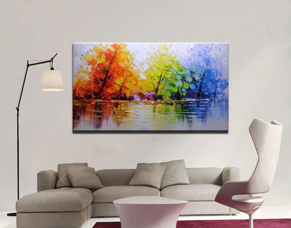 100% ручная роспись цветной нож Дерево Современная картина маслом на холсте