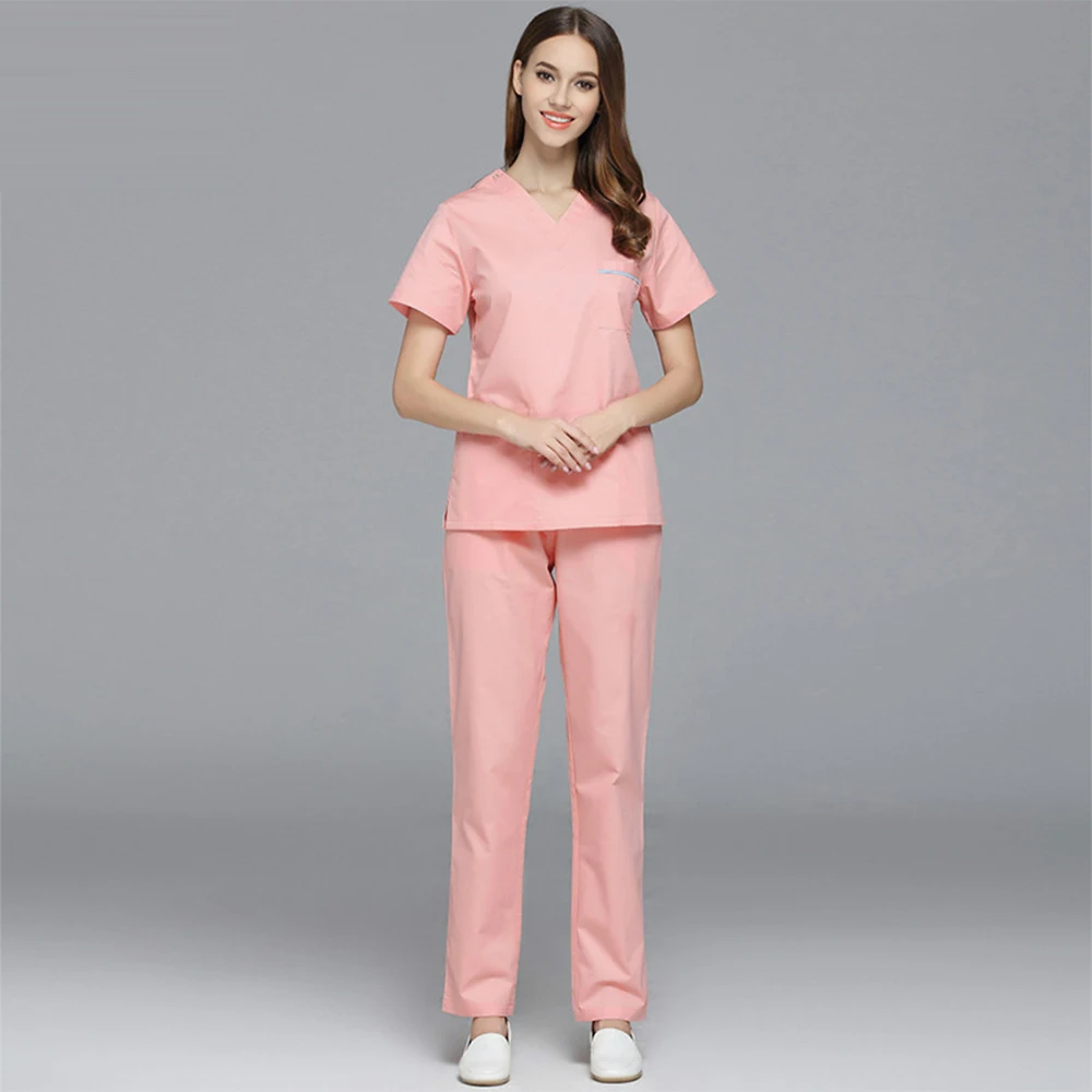Медицинская форма V-Neck больничные наборы скрабов Cinic Doctor's одежда дышащий Женский медицинский костюм для лаборатории пальто медицинская куртка+ брюки