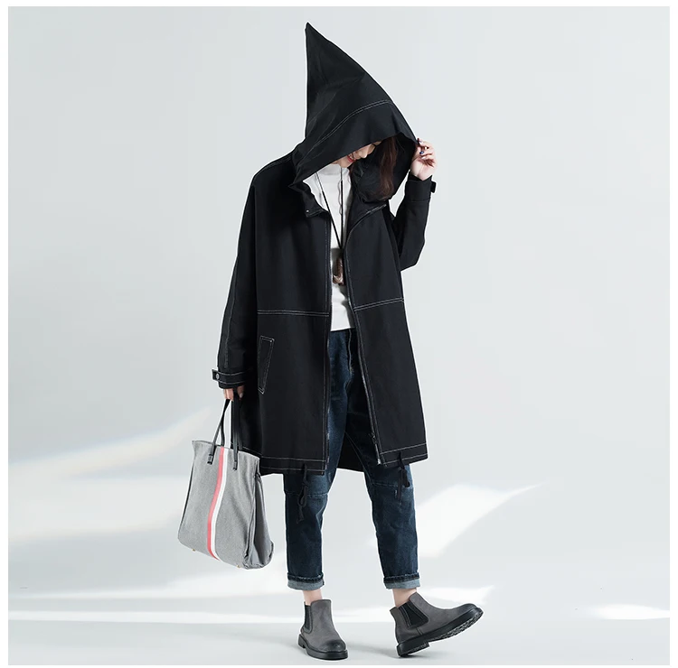 Пальто для женщин размера плюс Женская Длинная ветровка весна осень мода Черный