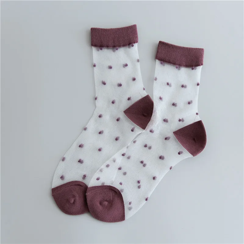 Purple SP& CITY, классические прозрачные женские короткие носки с узором в горошек, модные забавные носки, цветные хипстерские Повседневные носки - Цвет: Purple