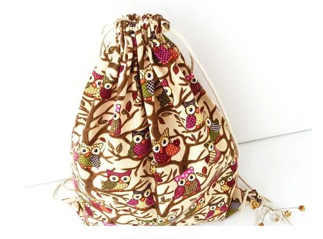 

5 pieces 2022 New Female Japan Style Camouflage Drawstring Bag Starry Sky Owl Printing Shoulder Bag Canvas Backpack Women