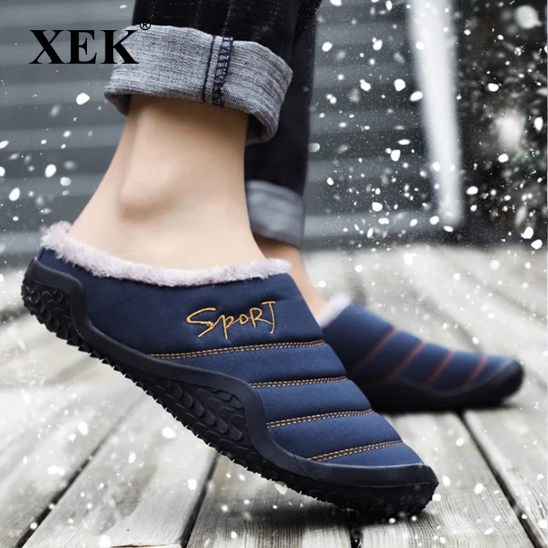 

XEK 2018 high quality autumn/winter Super warm comfortable slippers men waterproof causal shoes men Plus size 39-48 ZLL466