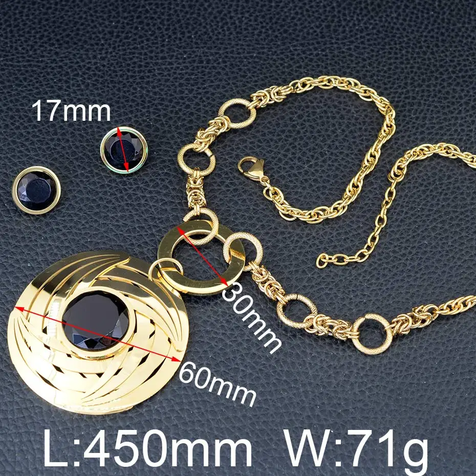 Joyas модное ожерелье из нержавеющей стали и Круглый Большой кулон с серьги черным