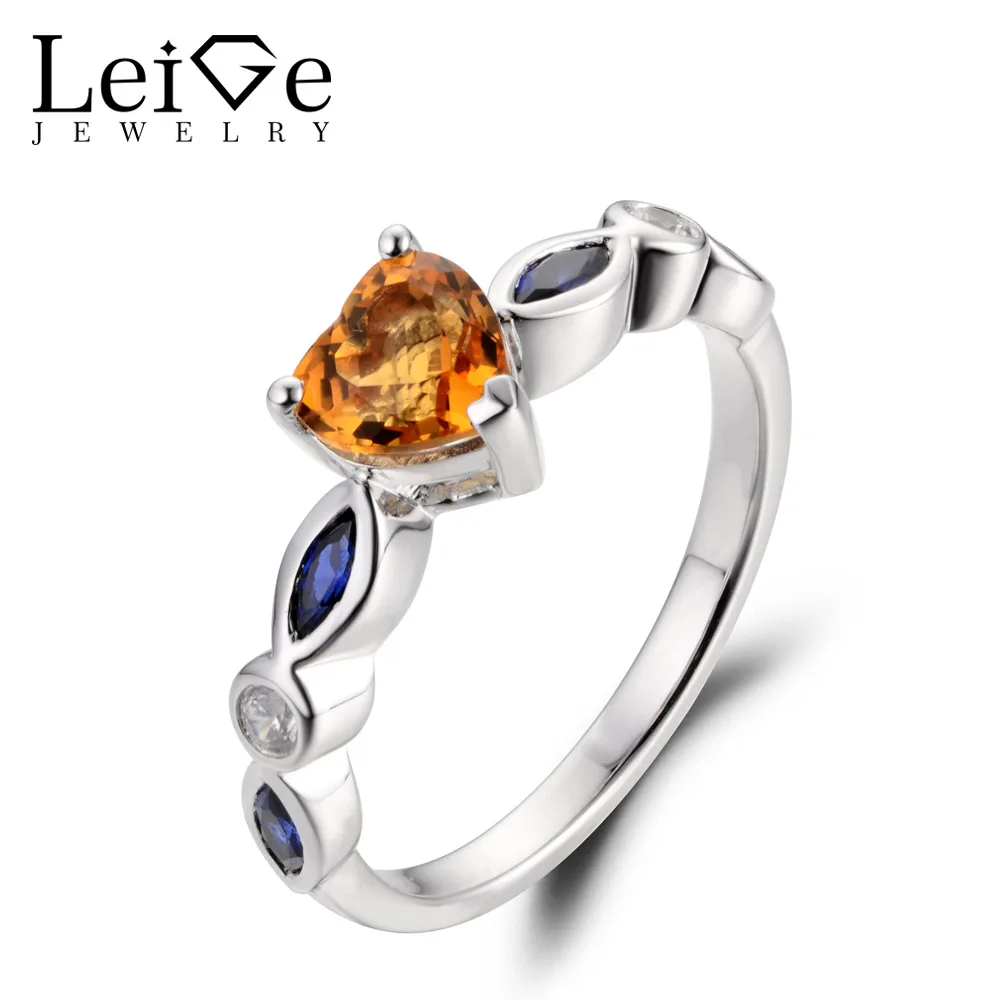 

Leige Jewelry Citrine Ring Wedding Engagement Rings Sterling Silver 925 Heart Cut 0.74 CT Yellow Gemstone Fine Jewelry