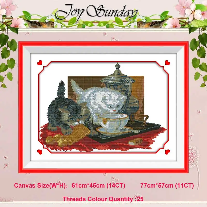 Two tea drinking cat Жадный кот котенок nimals Счетный 11CT 14CT Набор для вышивания крестиком DIY DMC Китайский Набор для вышивания крестиком вышивка рукоделие домашний декор - Цвет: Two tea drinking cat