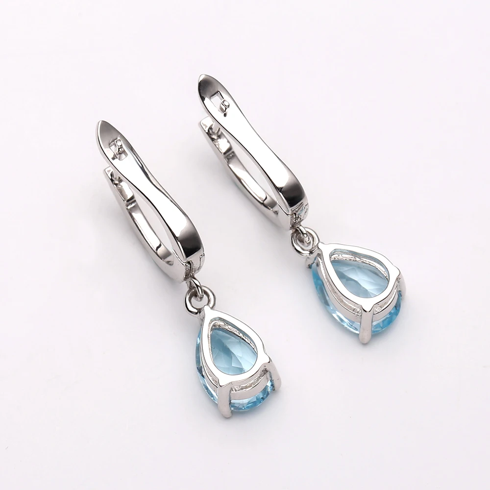 GEM'S BALLET 2.4Ct Sky Blue Topaz Water Drop Rings Earrings 925 Sterling Silver Natural Gemstone Fine Jewelry Set For Women | Украшения