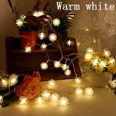 Тёплый белый LED Pine cone Fairy light String 3AA Battery Operated 1M 2M 3M 5M 10M waterproof Christmas Holiday wedding Decoration garland - Испускаемый цвет: Тёплый белый