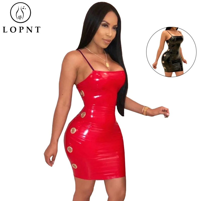 LOPNT Искусственная кожа платье пикантные женские платья bodycon спинки кольцо