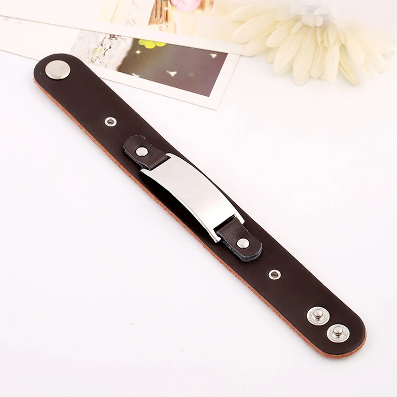 Классический модный кожаный браслет панк с металлической панелью мужские и