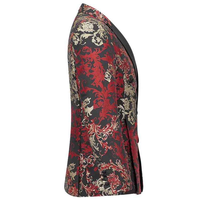 YUNCLOS красный золотой свадебный мужской костюм с золотым тиснением двубортный