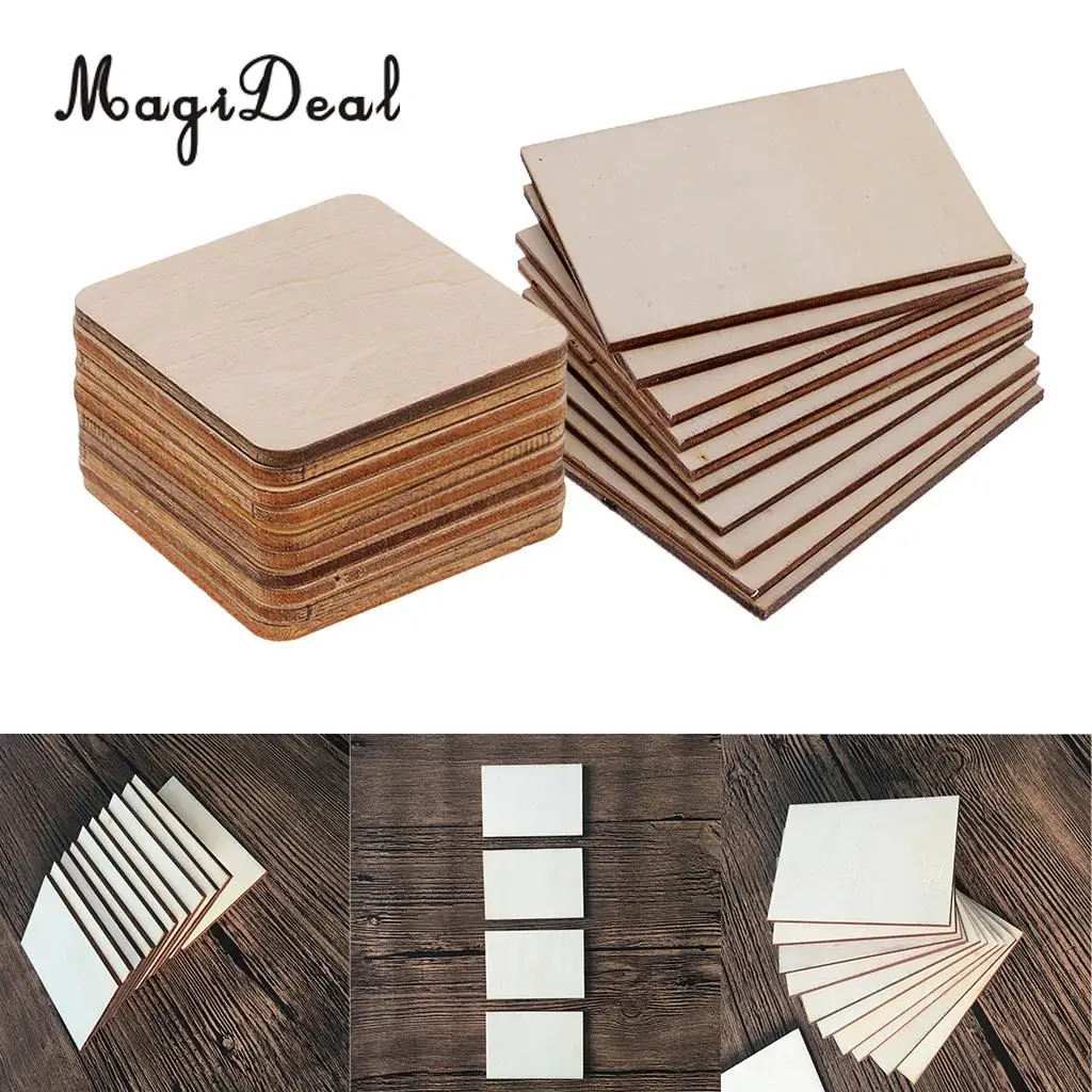 20pcs Wooden Square Rectangle Shapes Coasters Plain Wood Craft Blanks Plaque Sign DIY Pyrography Art Woodworking Materials | Дом и сад