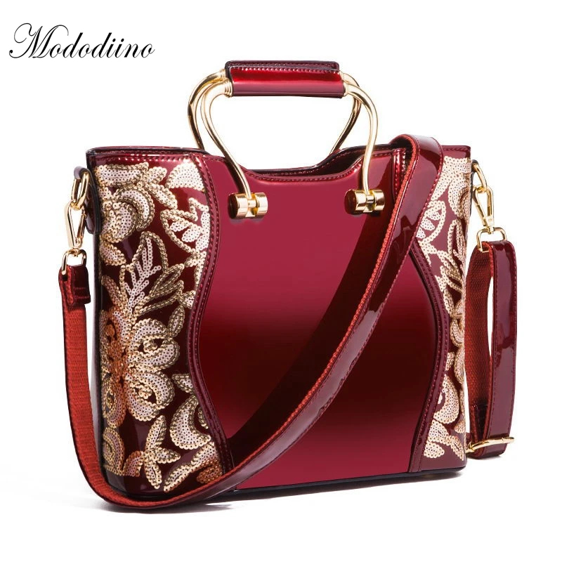Mododiino Luxury Fashion Women Bag Embroidery Sequined Chain Patent Leather Famous Brand Shoulder Lady Messenger DNV0678 |