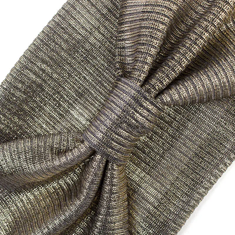 Женская эластичная повязка на голову в полоску с металлическим блеском - купить