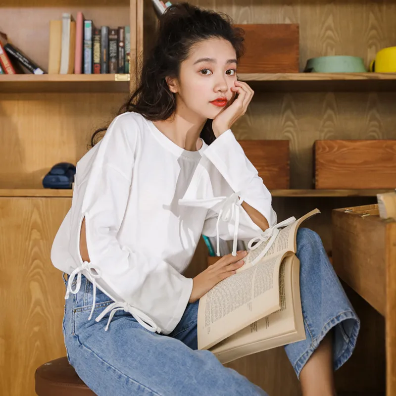 Женская летняя футболка ulzzang harajuku корейская мода каваи тренд милая бандажная