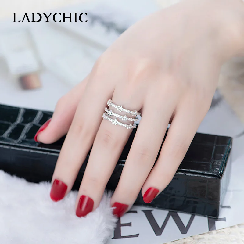 Женское многослойное кольцо с пентаграммой LADYCHIC серебряное/розовое золото