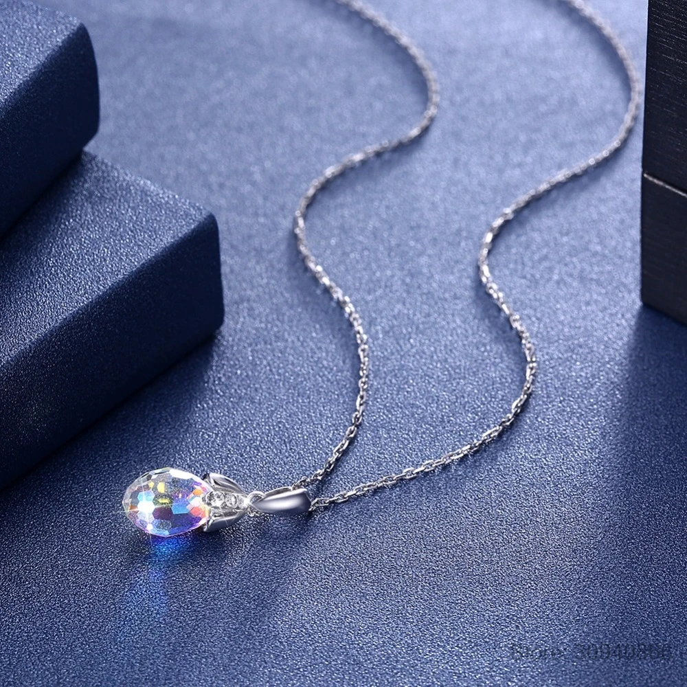 LEKANI модные крошечные водяные Подвески Ожерелья Разноцветные кристаллы от Swarovski для женщин Свадебные 925 серебряные ювелирные изделия
