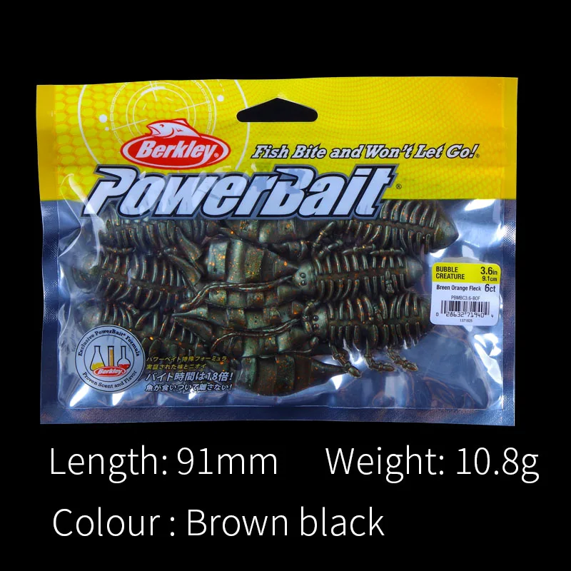 Бренд Berkley power Bait, 6 шт., Мягкая приманка для рыбалки, приманка 9,1 см для окуня, костюм для джиг-головка, приманка для блесна, пузырьковая креветка, PUREFISHING - Цвет: Brown black