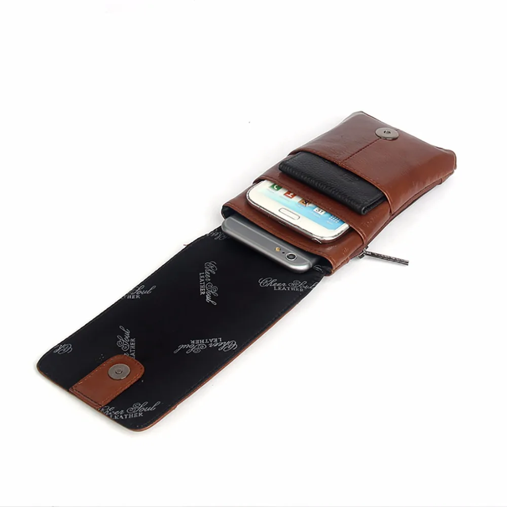 Лидер продаж Мужская поясная сумка из натуральной кожаный чехол для мобильного