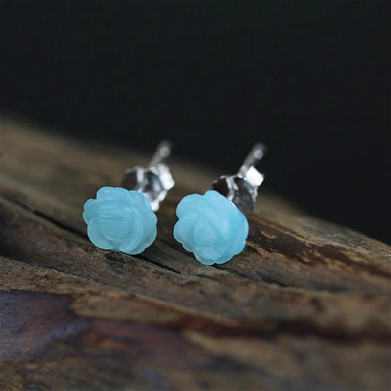 Серьги гвоздики Lotus Fun из настоящего серебра 925 пробы с натуральным камнем