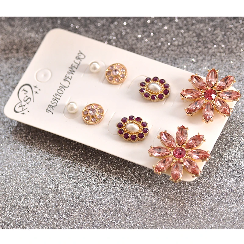 Fashionable gorgeous women jewelry girl birthday party beautiful pink purple ear nail suit white pearl earring agent shipping | Украшения и