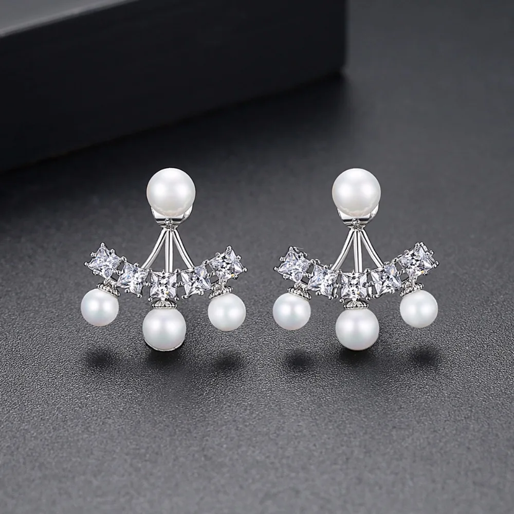 Женские серьги подвески с искусственным жемчугом фианитом|earrings for|dropping earrings for