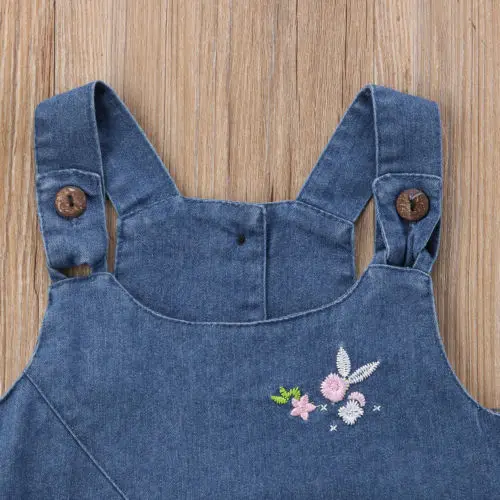 Детское летнее джинсовое платье с цветочной вышивкой без рукавов | Детская