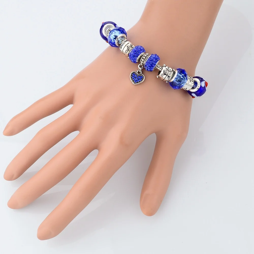 Szelam оригинальные серебряные ювелирные изделия очаровательные DIY синие браслеты