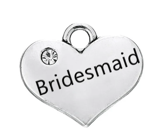 

50pcs bridesmaid Charms Alloy inlay Rhinestones Heart-shaped pendants Handmade earring bracelet necklace Jewelry Making DIY