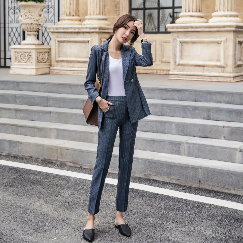 

Set women's fashion striped suit nine pants two sets of 2019 spring and autumn professional casual self-cultivation temperament
