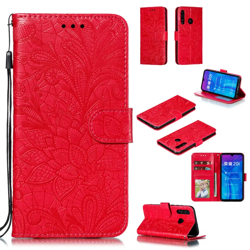 Чехол книжка с кружевным цветком для huawei Honor 20 8S 8X 8C View Y9 Prime Y5 9 P20 Lite 2019 Nova 5i P Smart Z