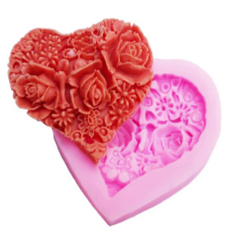 В форме сердца розы мыло формы шоколадный Свадебный DIY Fondant (сахарная) Инструменты