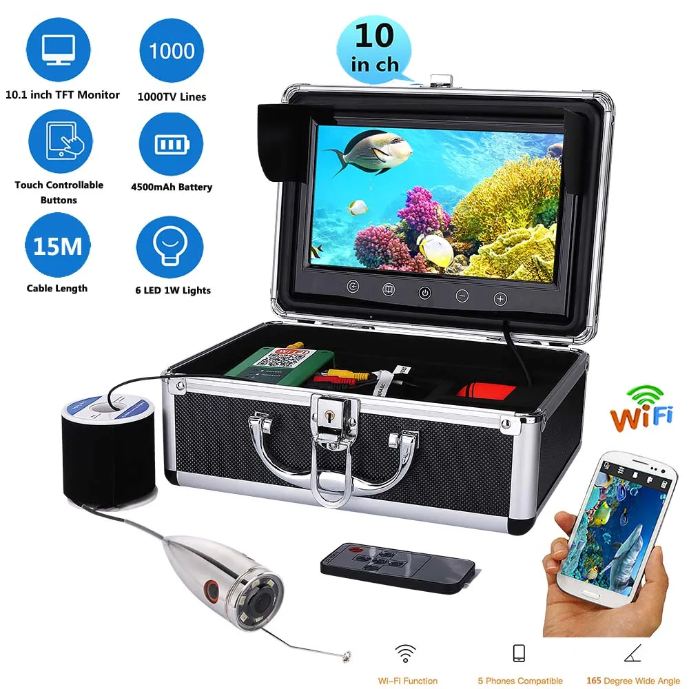 

10" WiFi Wireless Color Monitor 720P 1000TVL 15M/20M/30M/50M Underwater Fishing Video Camera Supports iOS and Android
