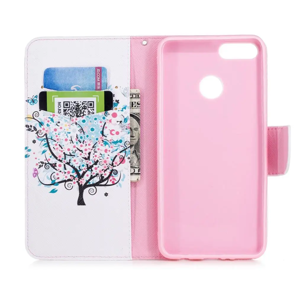 for Huawei Y9 (2018)/ Enjoy 8 Plus Case Lovely Cute Painted Flip Folio Leahter Cover Wallet Stand Holder Phone Protective Bag | Мобильные