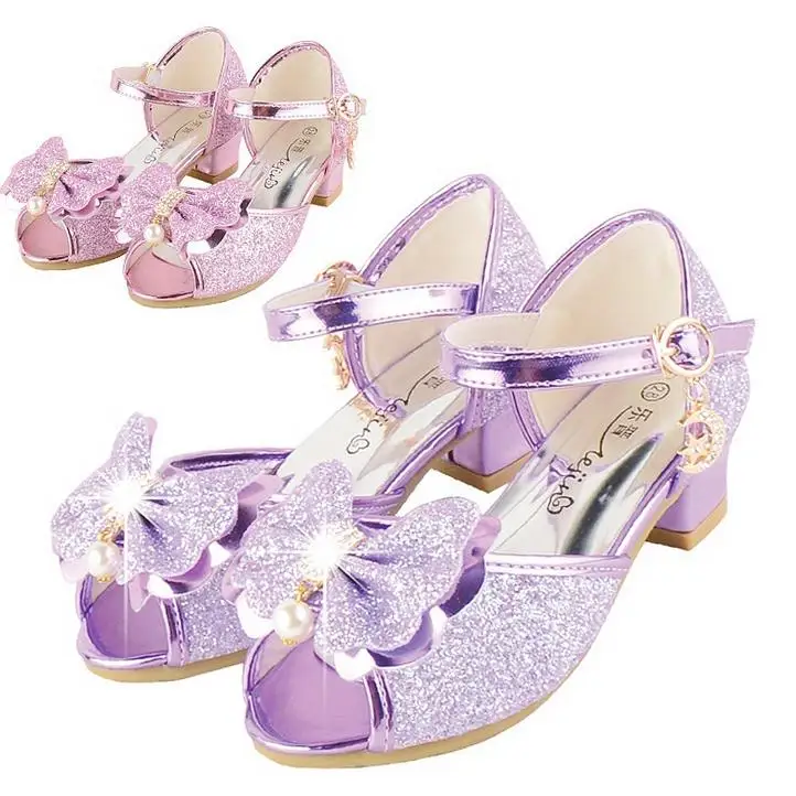 

qloblo New Girls Princess Sandals Heels Snow Queen Ice Colors Glass Slipper Shoes 3 To 12 Years Old Girls Party Shoe