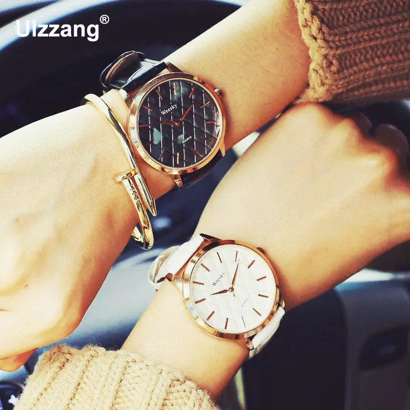 100% новый высококачественный кожаный розовый Золотой кварцевый браслет женские