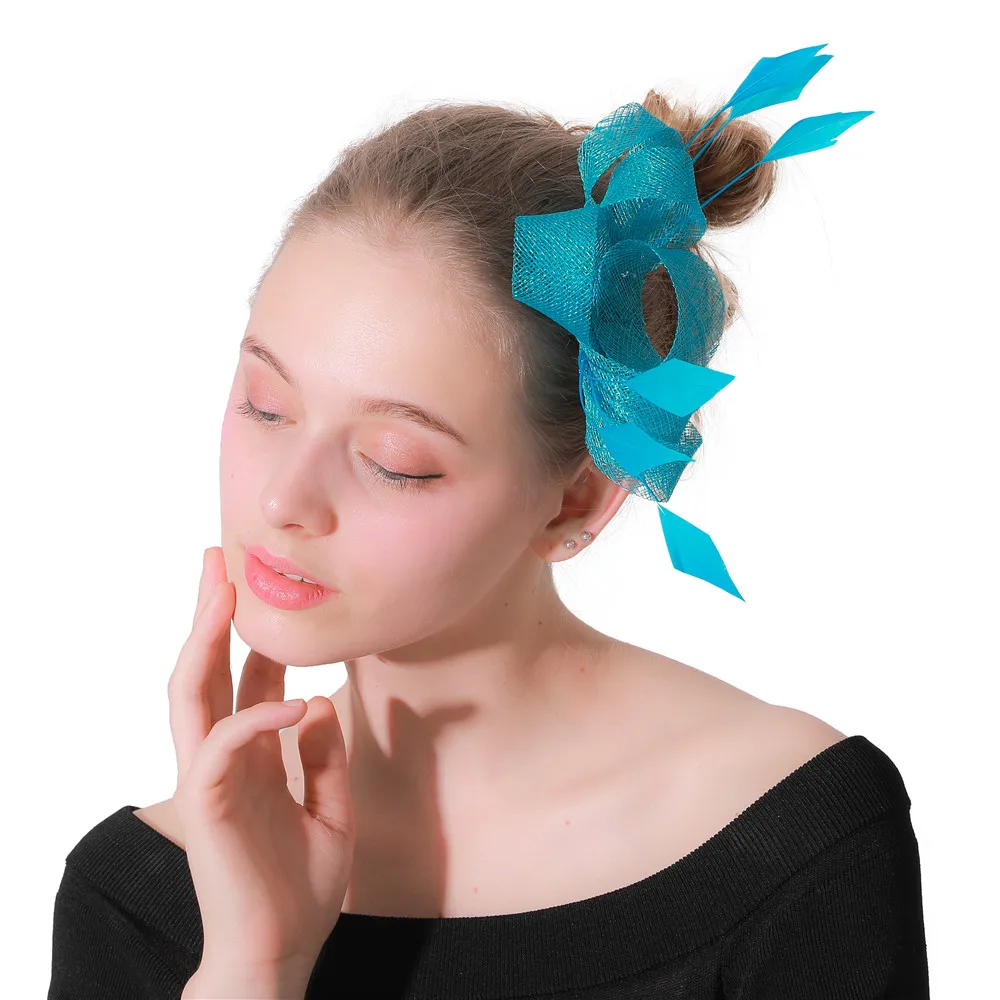 Фетровая шляпа для церкви и торжественных случаев бирюзовая с маленьким бантом