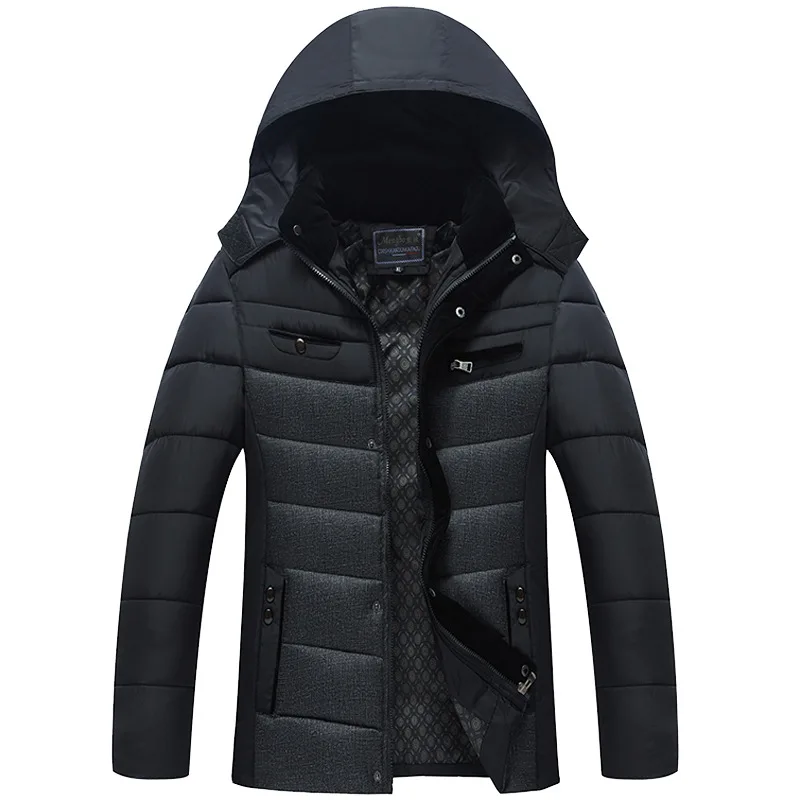Фото Зимнее пальто Мужская Черная куртка пуховик теплое Мужское парка верхняя одежда