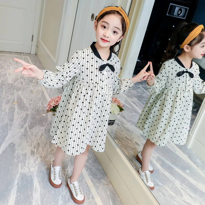 Весенние Новые Модные платья с принтом любящее сердце для девочек платье бантом