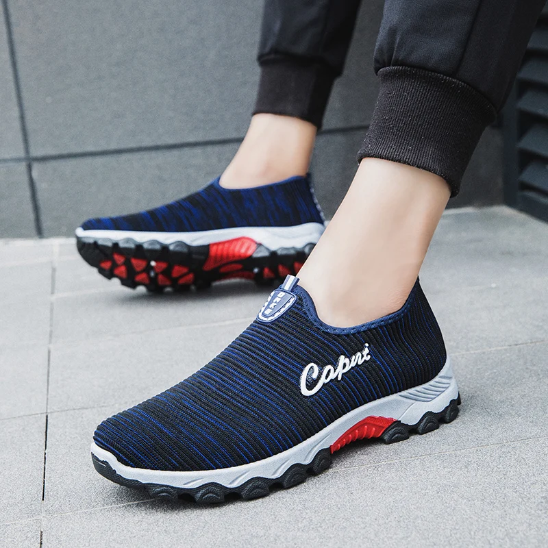 Onke кроссовки Flyknit для мужчин без шнуровки беговые бега Синяя легкая ходьба
