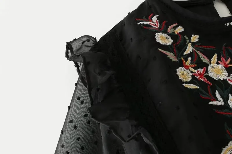 VOGUEIN новые женские винтажные вышивки цветочные печати полые длинный рукав шифон