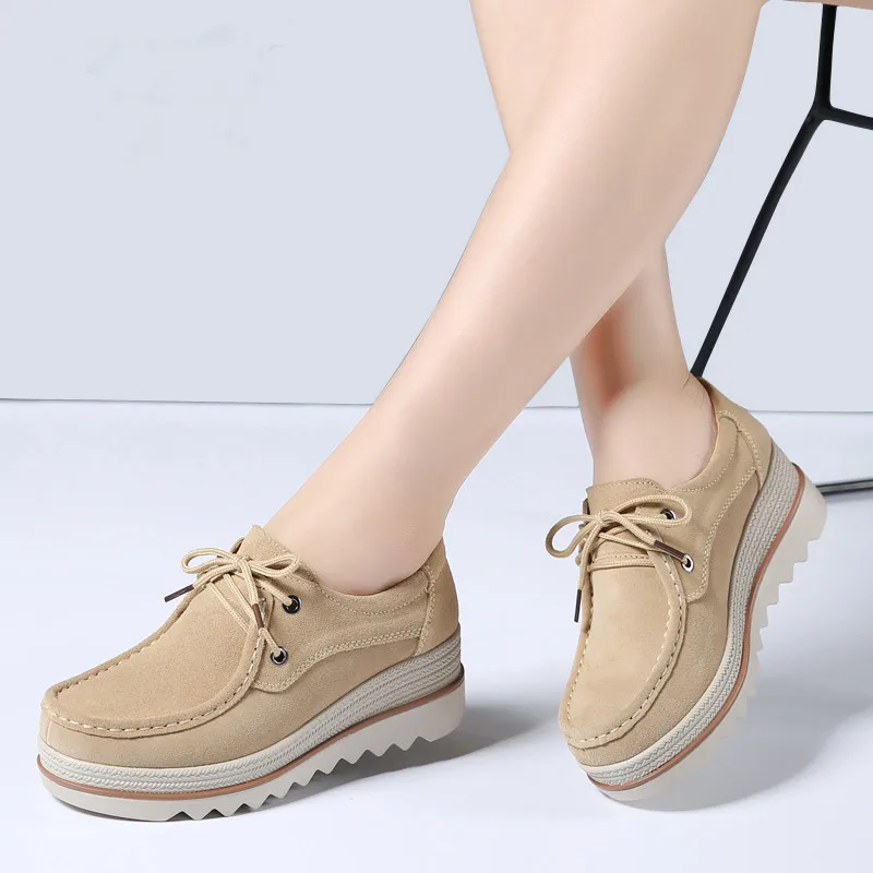 Женская замшевая обувь на толстой подошве со шнуровкой|women flats|lace flatslace up flats |