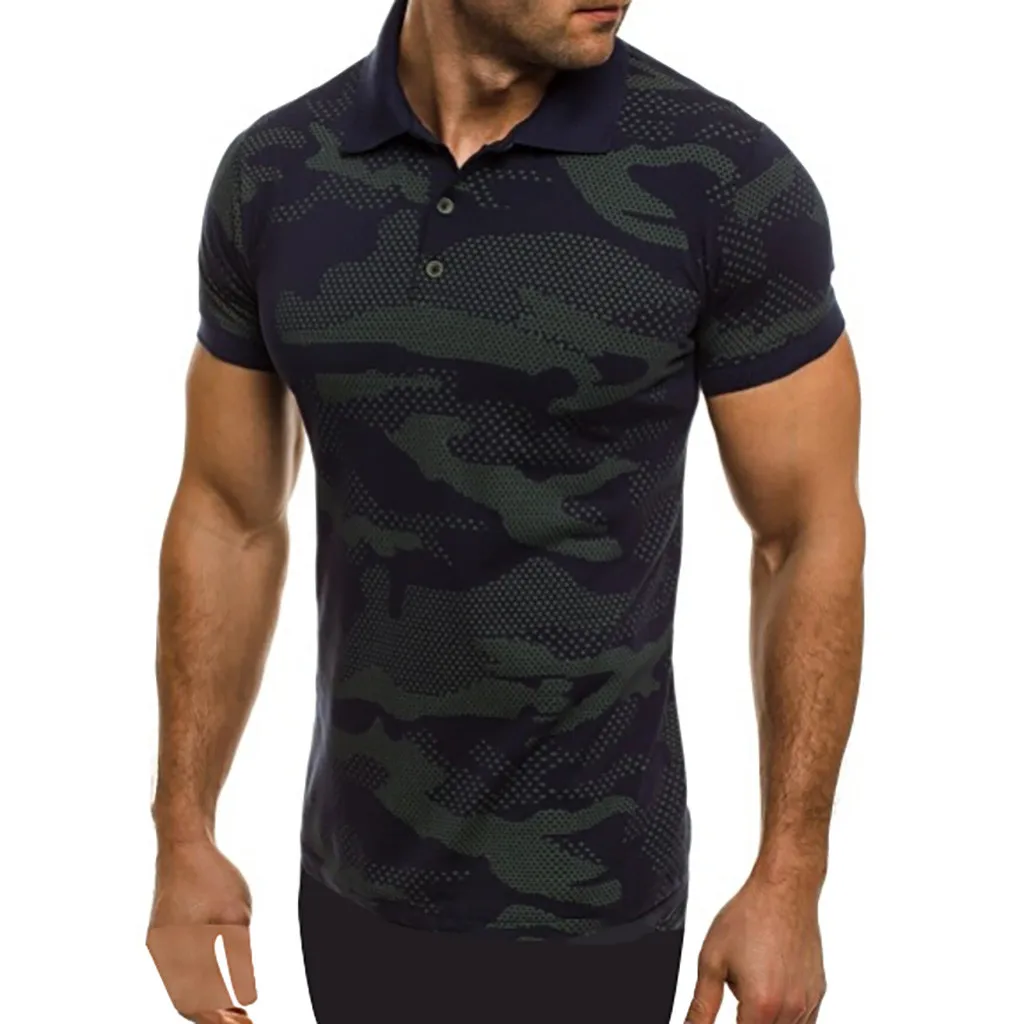 Рубашка поло для мужчин камуфляж Camisa Polo Masculina Сращивание шаблон Повседневный отложной воротник короткий рукав мужская рубашка Поло