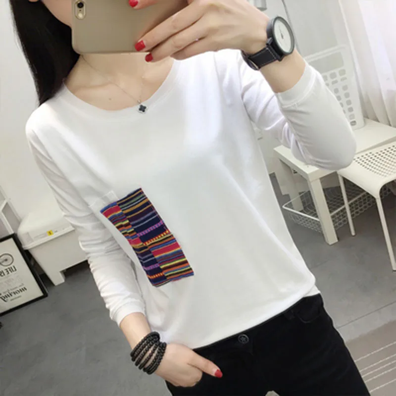 Poleras де Mujer Blusas Лоскутная футболка с длинным рукавом Для женщин 2018 Новый s