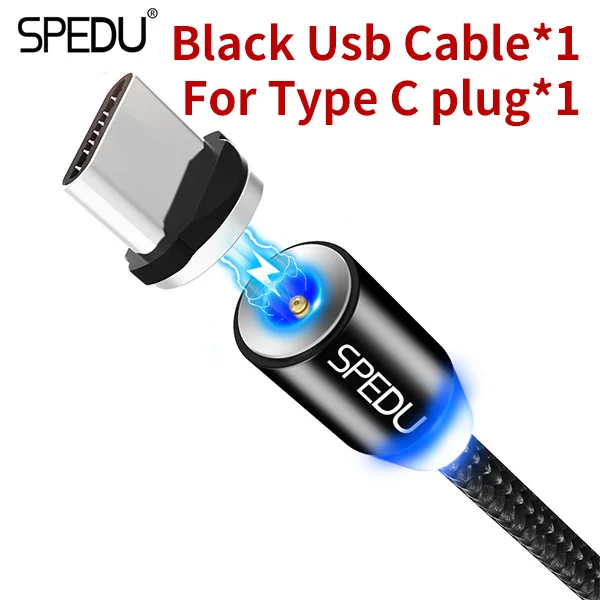 SPEDU Магнитный кабель плетеный мобильный светодиодный Тип C Магнит Micro USB Зарядное устройство зарядный кабель для Apple iPhone X 7 8, 6, 10 Xs Max XR samsung - Цвет: Usb Type C Black