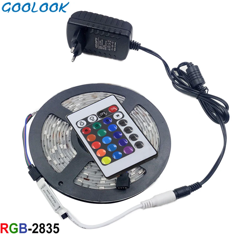 Светодиодные ленты полосы света RGB 2835 Водонепроницаемый светодиодный сигнал лента излучающая Диодная лампочка лента DC12V Гибкая RGB световая лента полный набор