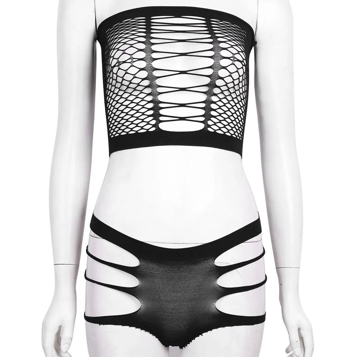 

Alvivi Women Fishnet Crop Top Panties Set Women Bikini Swim Bathing Beachwear Set Sexy Suit Mesh Fishnet Top T-Shirt Panties Set