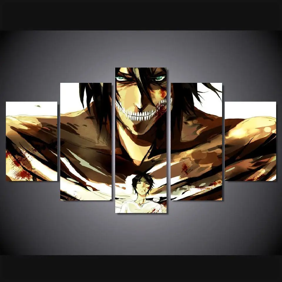 

5 Panels Wall Art Attack on Titan Eren Yeager 5 Pieces Paintings Art Wall Decor Canvas Unframed 21