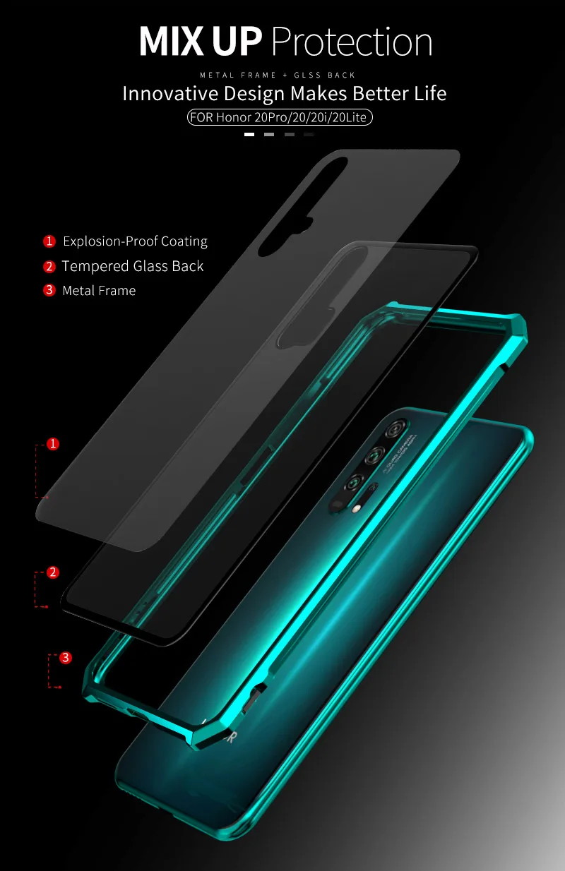 Бронированный чехол с металлической рамкой для huawei Honor 20 Pro 20i чехол из алюминиевого сплава закаленное стекло противоударный чехол для Honor 20 Lite Coque